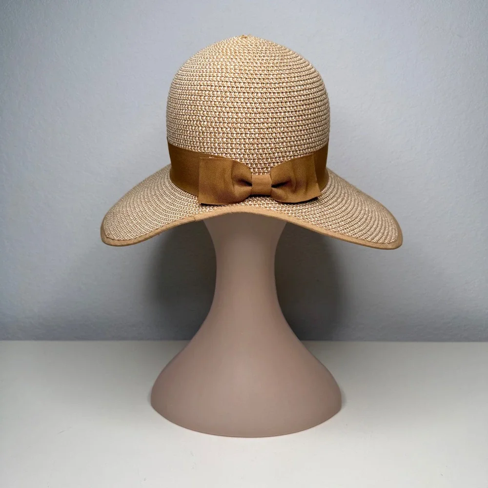 Magid Hats Sun Hat Womens Tan Paper Straw Wide Brim Bow Ribbon Coastal OS‎